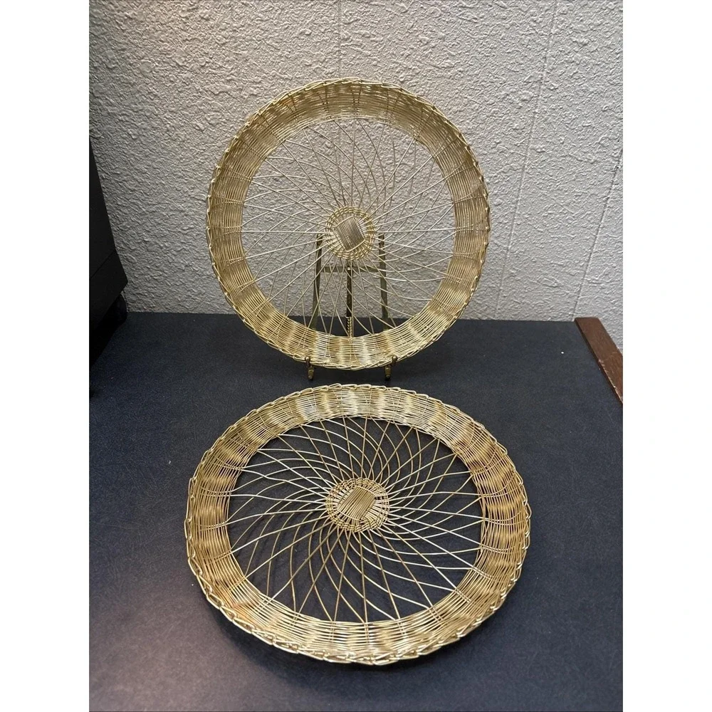 2 Gold Woven Wire Baskets 11